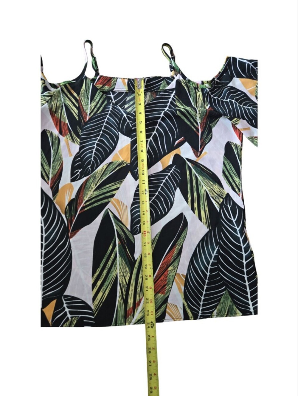 Tropical Cold-Shoulder Leaf Print Top Travel Resortwear Beach Summer Vacation XL - Picture 7 of 9